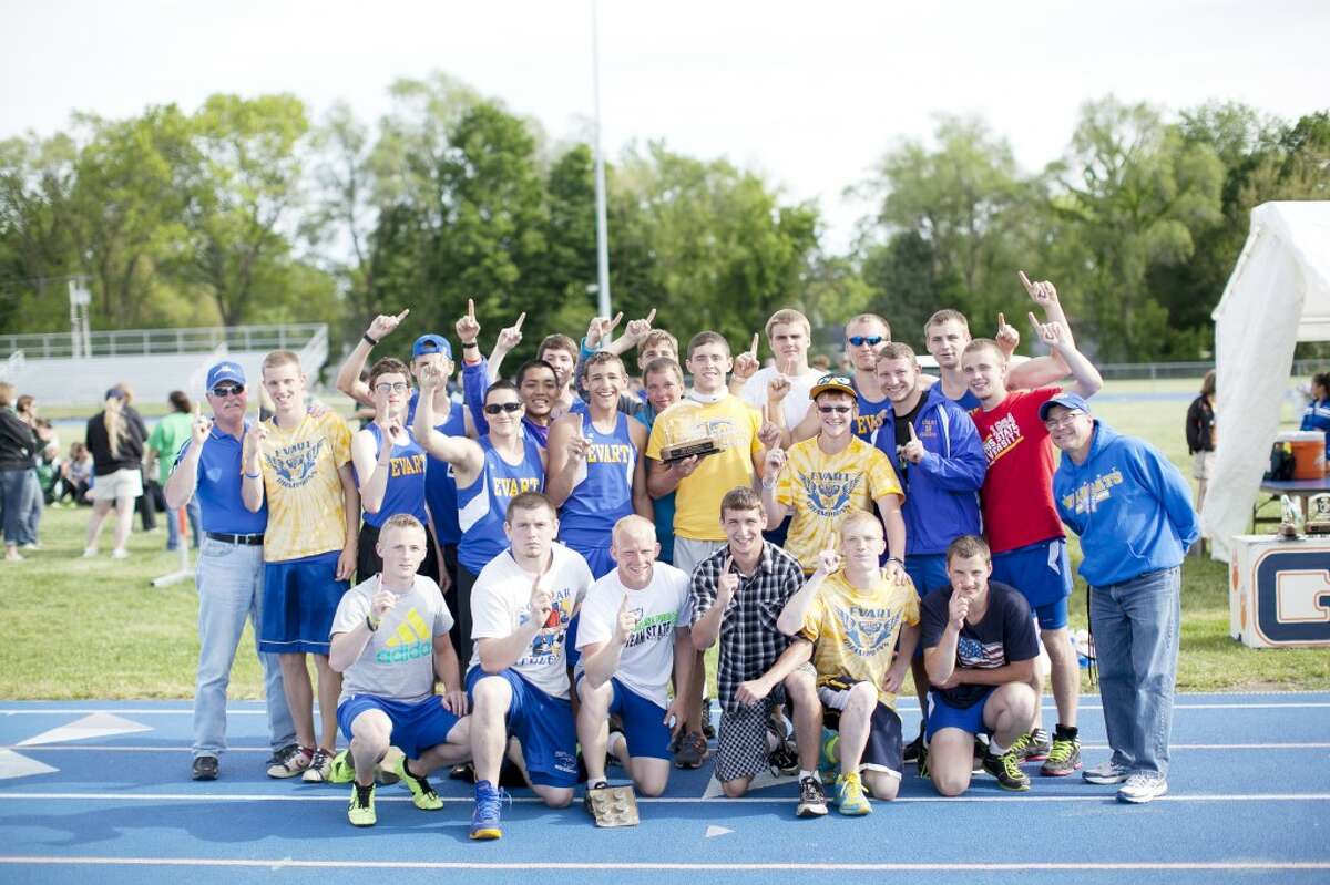 Conference winners: Evart track team makes it two straight state titles. (Courtesy photo)