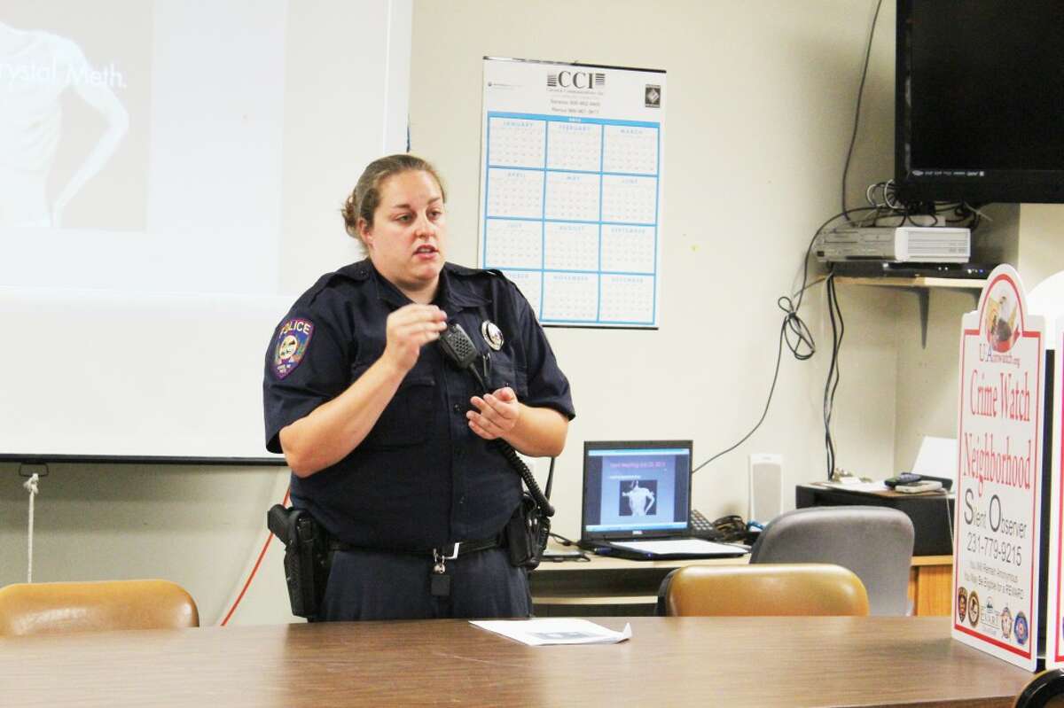 Bath Salts: Evart Police Officer Michelle Gebben discusses the drug known as bath salts and how the drug looks, where it comes from and what affect it has on the human body. (Herald Review photo/Karin Armbruster)