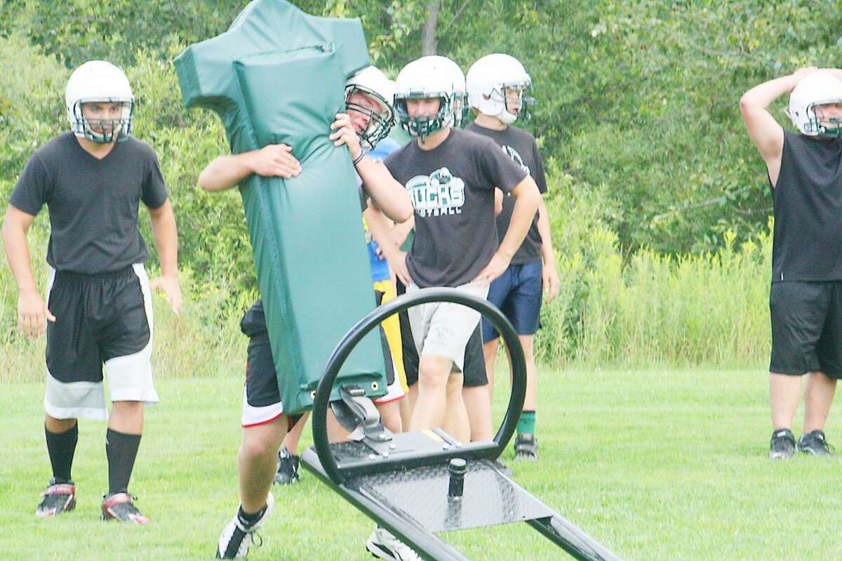 Pine River football players go through drills at a recent practice. (Herald Review/John Raffel)