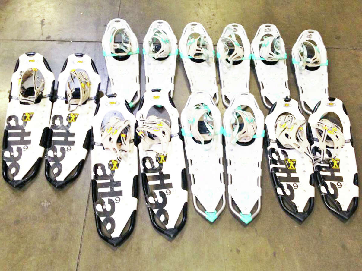 NEW GEAR: The Evart Parks and Recreation Department recently won seven pair of snowshoes from Atlas Shoeshoe company after receiving more than 500 votes in a Facebook competition. The department plans to start a snowshoeing program with the new gear. (Courtesy photo)