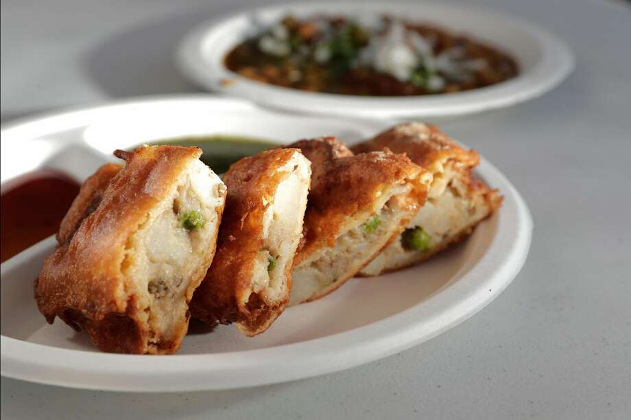 Bread Pakora served at the Delhiwala Chaat food truck in Sunnyvale, Calif., on Sunday, August 18, 2019. The trucks draw a regular local crowd at the gas stations where they park on a daily basis. Photo: Carlos Avila Gonzalez / The Chronicle