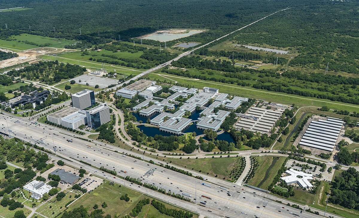 An aerial photograph of the former ConocoPhillips campus north of the Katy Freeway and Dairy Ashford.