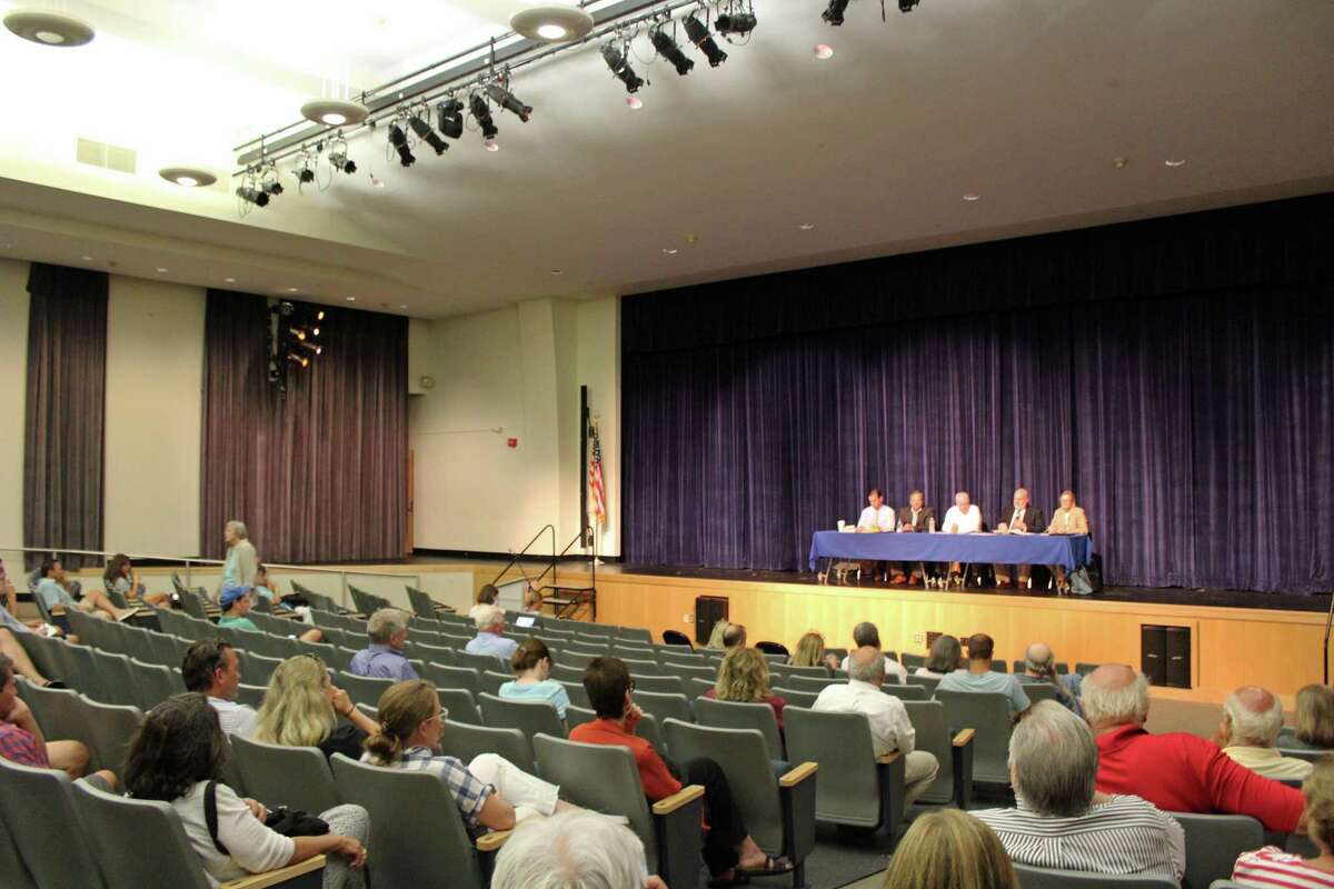 Residents came to Ludlowe High School's auditorium Wednesday night to ask questions about the town's fill use.