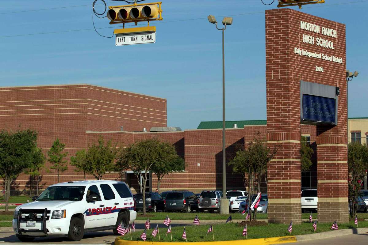 A Katy ISD police patrol vehicle drives though Morton Ranch High School in Katy.