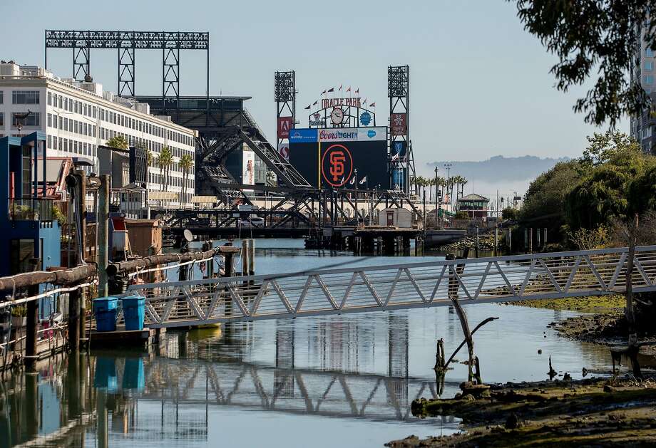 Oracle Park is seen at the end of Mission Creek in the Mission Bay neighborhood of San Francisco, Calif. Thursday, August 22, 2019. Photo: Jessica Christian / The Chronicle
