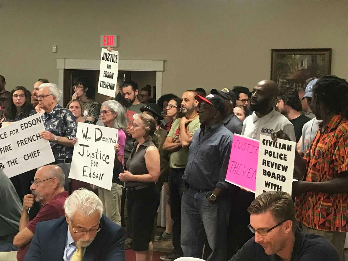 Residents in Troy outraged by the city's response to an internal affairs investigation that found the sergeant who killed Edson Thevenin and used unjustifyable deadly force and lied to investigators flooded the city council meeting on Thursday, Aug. 22, 2019.