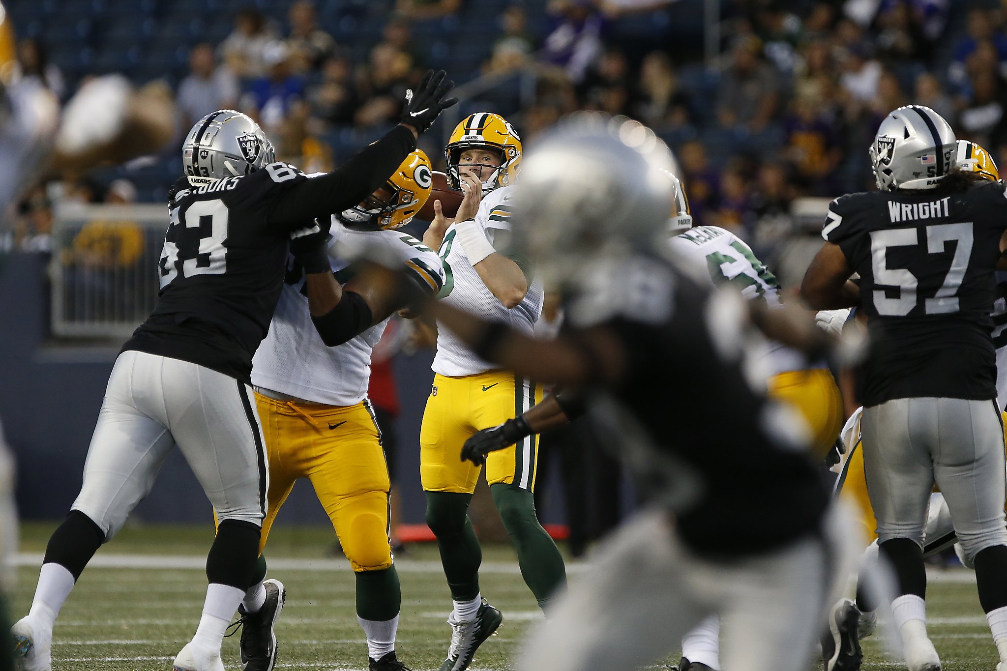 Packers-Raiders NFL preseason game in Winnipeg played on 80-yard field