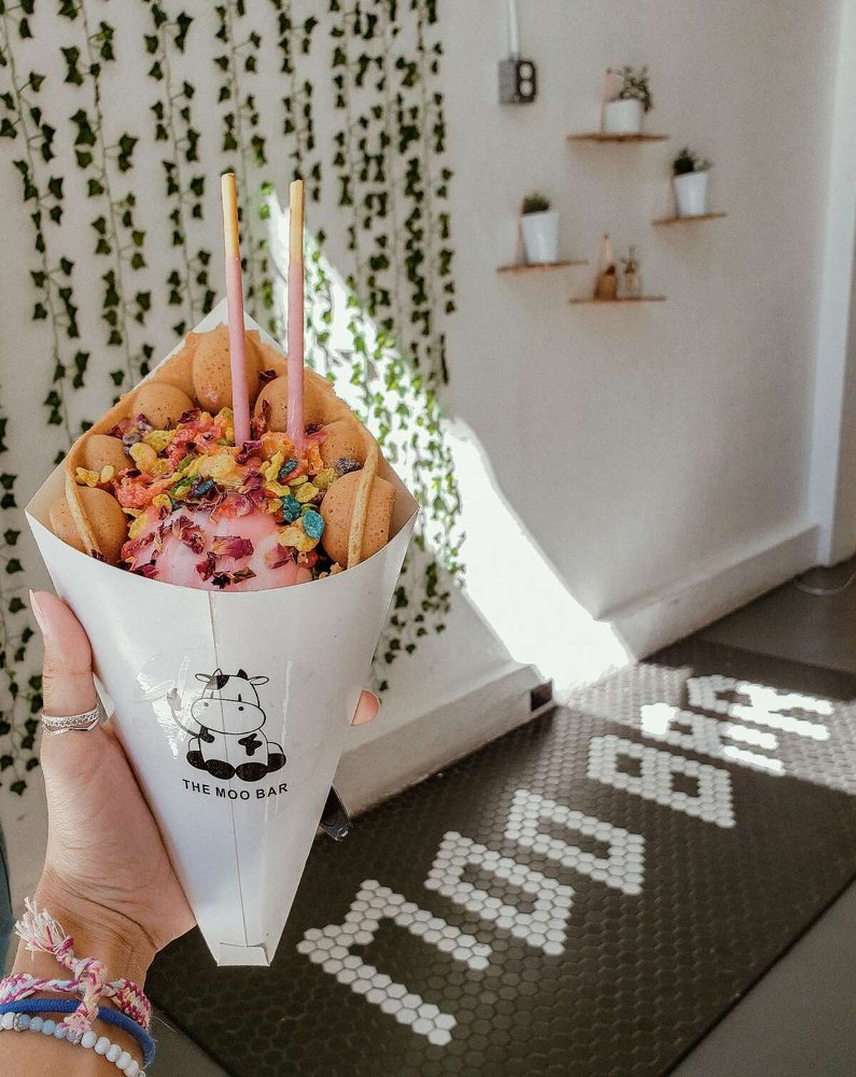 Bubble Waffles, The Moo Bar: Tucked along Westlake Avenue lies this photogenic dime. The shop specializes in boba, but deserves a nod for its puffed waffle cones showered in fruity sweets and snacks.