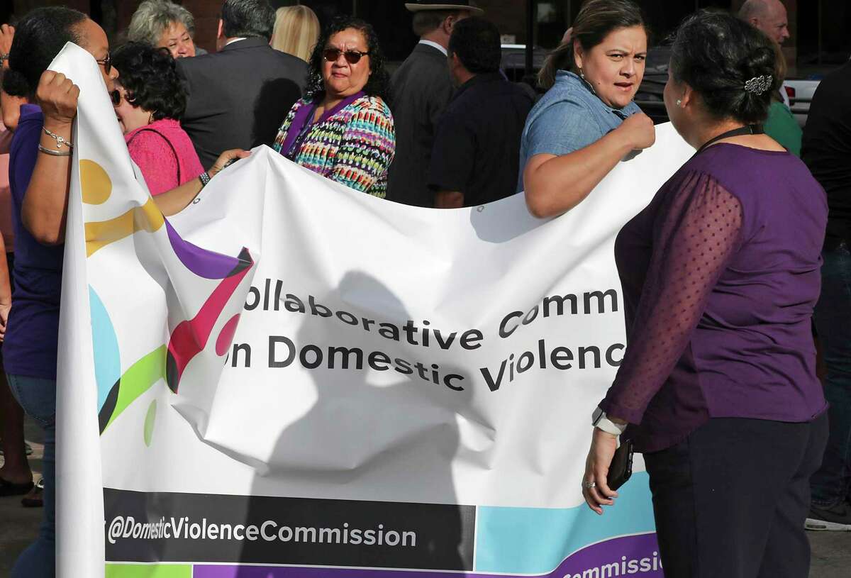 A new commission on domestic violence in Bexar County was announced at a news conference on the steps of the Bexar County Courthouse on Aug. 23, 2019.