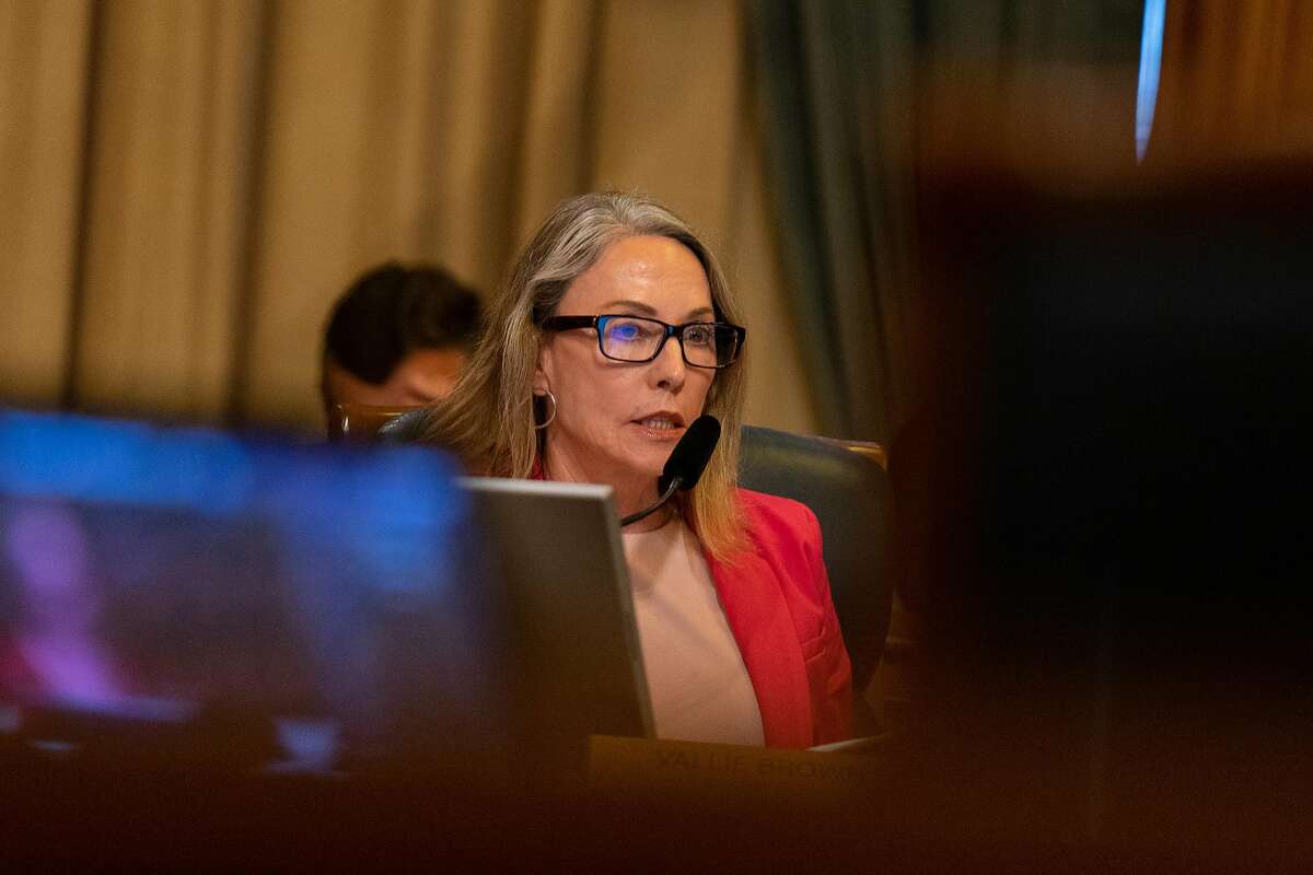 District 5 Supervisor, Vallie Brown, speaks about legislation that would ban the sell of e-cigarettes at City Hall in San Francisco, Calif., on Tuesday, June 18, 2019.