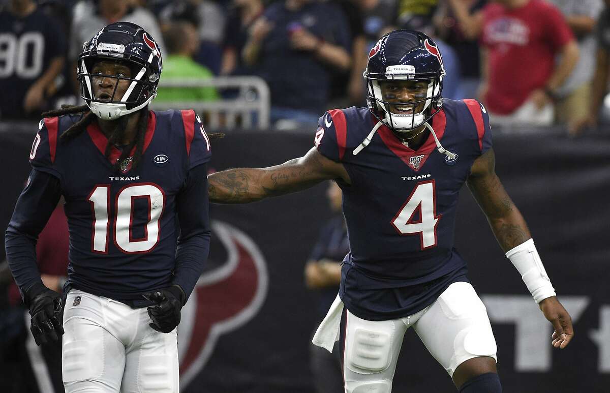 Houston Texans quarterback Deshaun Watson and Texans wide receiver Deandre Hopkins A power couple of a different sort. These two might just be the best quarterback-receiver combo in the NFL. 
