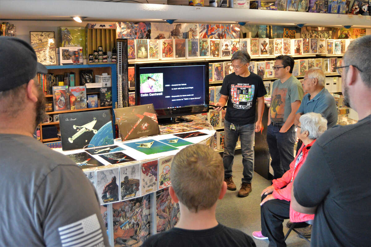 Colin Cantwell, one of the original design artists for the 1977 movie "Star Wars: Episode IV - A New Hope," visited a Midland comic shop, Collector's Corner on Saturday, Aug. 24, 2019. A crowd of fans gathered to watch a video and learn about Cantwell's work. (Ashley Schafer/Ashley.Schafer@hearstnp.com)
