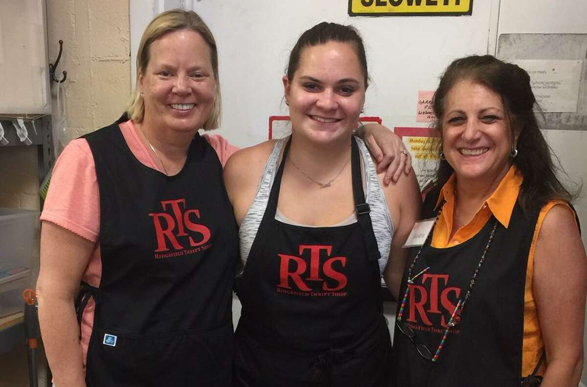 Karen Petrazzini, Ridgefield Thrift Shop (RTS) manager; Kaitlin Edwardson, RTS summer intern; and Sandra Capriotti, RTS president.