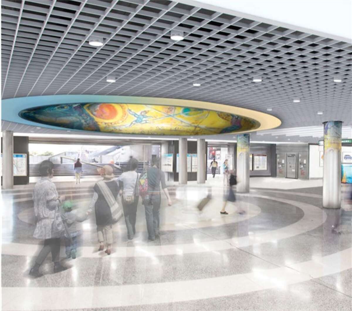 Powell Street BART Station ceiling concept. Completion is currently set for Fall/Winter 2019.