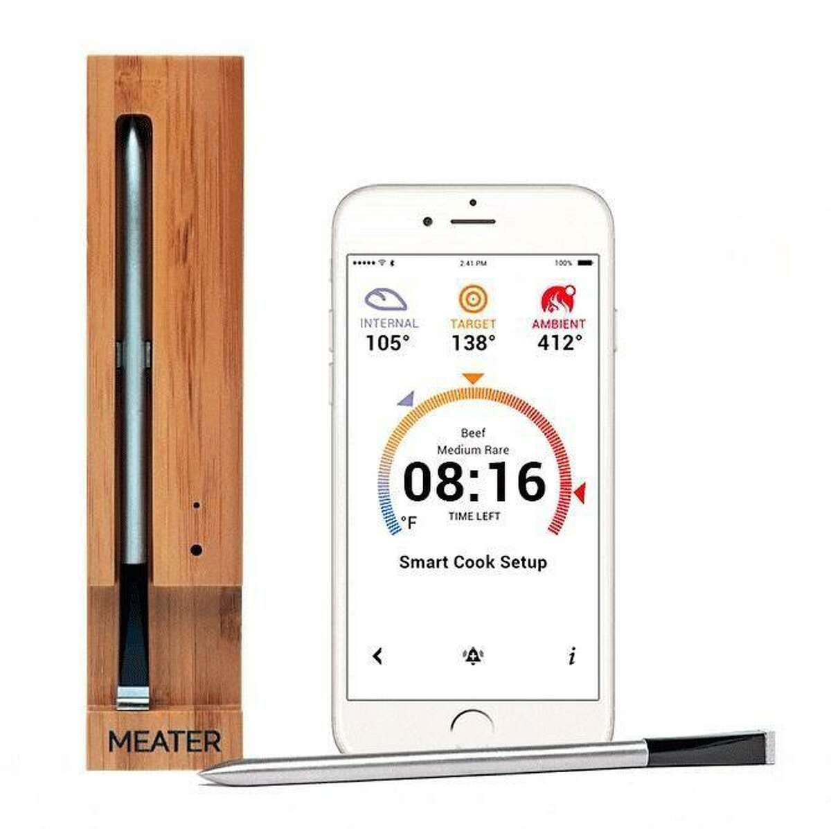 A new grill thermometer uses Bluetooth technology to determine when steaks are ready.