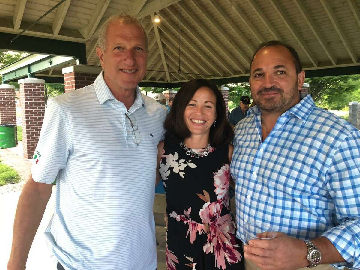 Mayor Mark Lauretti with Republican Town Committee-endorsed Board of Education candidate Amy Romano and her husband, Mark, at the "Republicans for Continued Tax Stability" River Walk fundraiser Monday, Aug. 26.