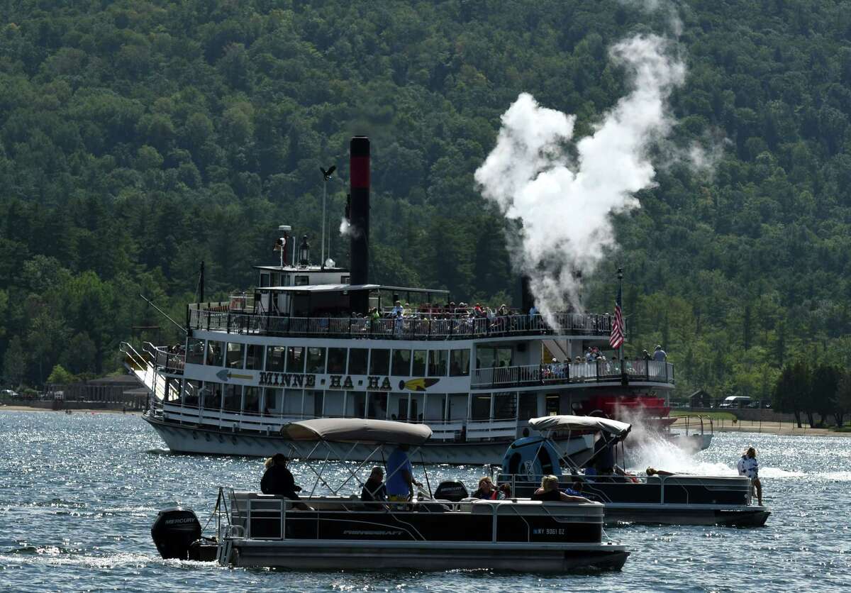 The Minne Ha Ha sets sail as boaters return to dock on Tuesday, Aug. 27, 2019, in Lake George, N.Y. (Will Waldron/Times Union)