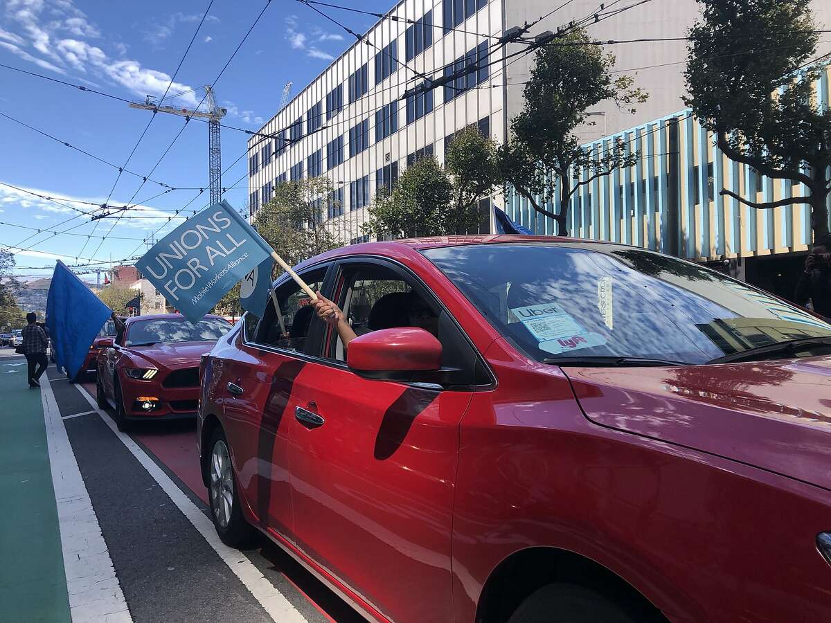 Around 100 Uber drivers protested outside the company’s Market St. headquarters in San Francisco advocating for AB5 that could turn them from independent contractors to employees with protections and benefits on Tuesday, August 27, 2019.