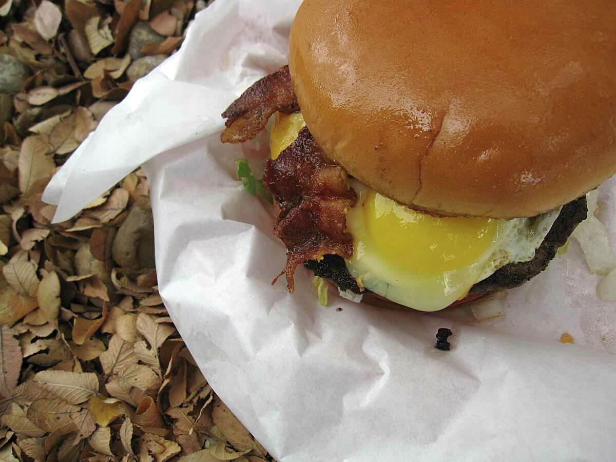 The Pride of the Farm burger comes with bacon and a fried egg at Beefy's on the Green.