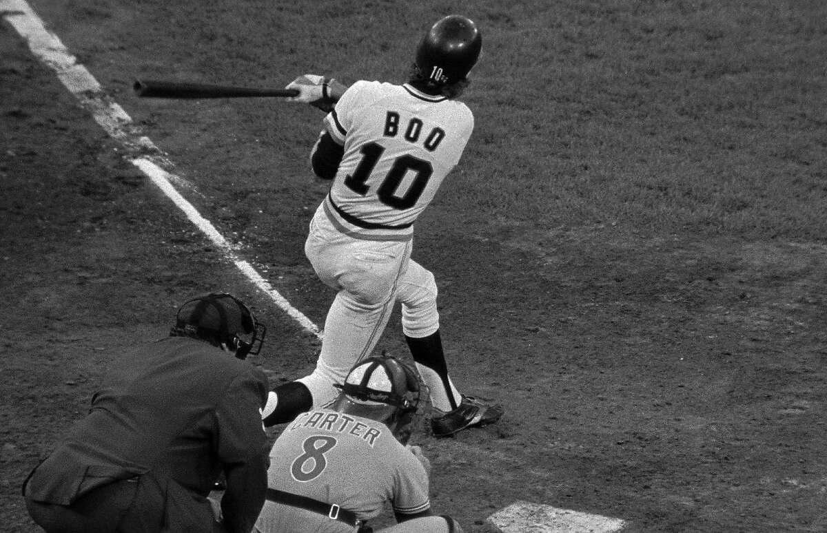 Johnny LeMaster, San Francisco Giants shortstop, shown batting against the Montreal Expos, July 24, 1979, has at times been the object of boos from the fans at Candlestick Park coming to bat with the word Boo on the back of his uniform. (AP Photo/File)