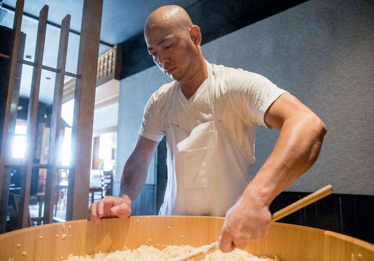 Hamano sushi chef Jiro Lin prepares rice for fresh sushi while at his restaurant in the Noe Valley neighborhood of San Francisco, Calif. Saturday, August 24, 2019.