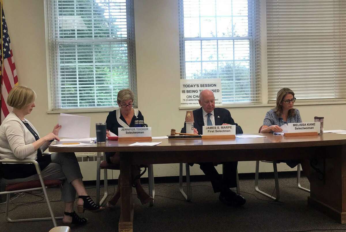 The Board of Selectmen at their meeting on Wednesday. Taken Aug. 28, 2019 in Westport, CT.