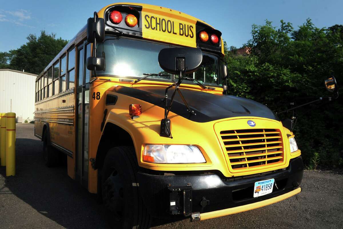 A City of Shelton school bus parked in Shelton, Conn. June 7, 2018.