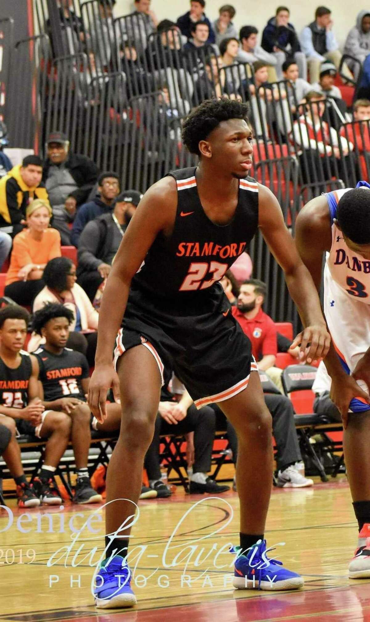 Nishawn Tolliver, shown in this photo taken in a basketball game at Stamford High School against Danbury High in the Spring of 2019.