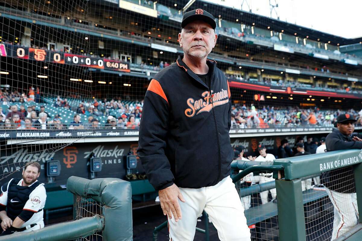 San Francisco Giants' manager Bruce Bochy heads out to present the line up card to umpires before Giants play Arizona Diamondbacks in MLB game at Oracle Park in San Francisco, Calif., on Tuesday, August 27, 2019.