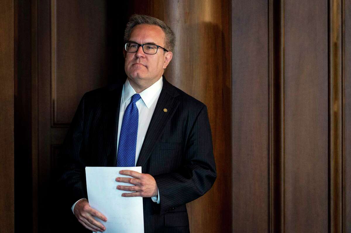 FILE -- Andrew Wheeler, then acting administrator of the Environmental Protection Agency, before speaking to staff members in Washington, July 11, 2018. The Trump administration is set to announce on Aug. 29, 2019, that it intends to sharply curtail the regulation of methane emissions, a major contributor to climate change, according to an industry official with knowledge of the plan. (Pete Marovich/The New York Times)