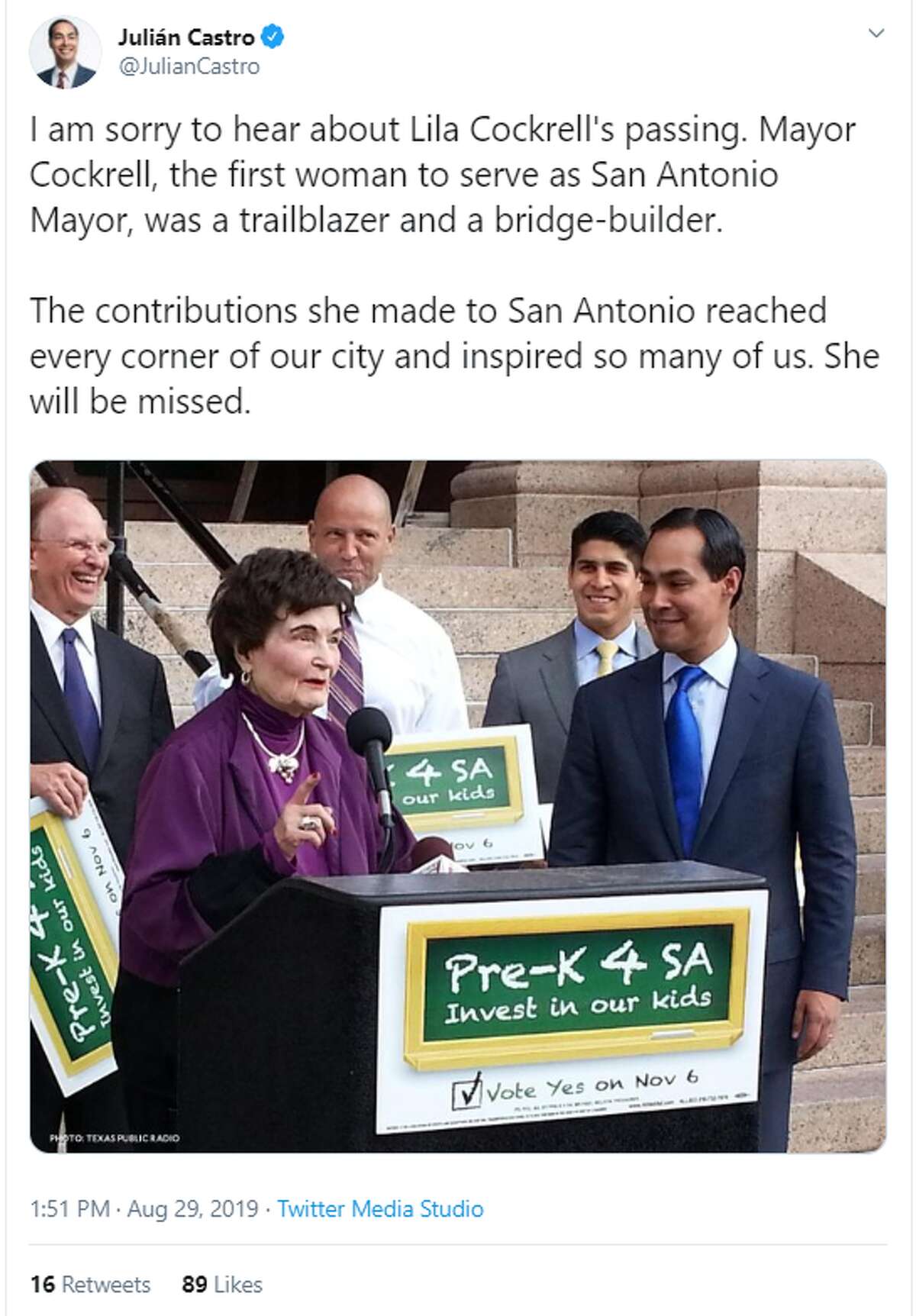 San Antonio reacts to the death of Lila Cockrell, the city's first woman mayor and the first of her gender to lead one of America’s 10 largest cities.