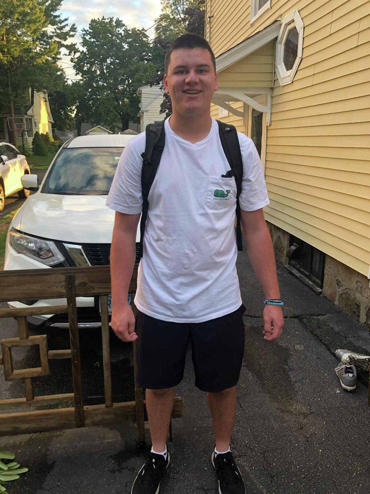 Dylan Moran gets ready to head to Trumbull High School.