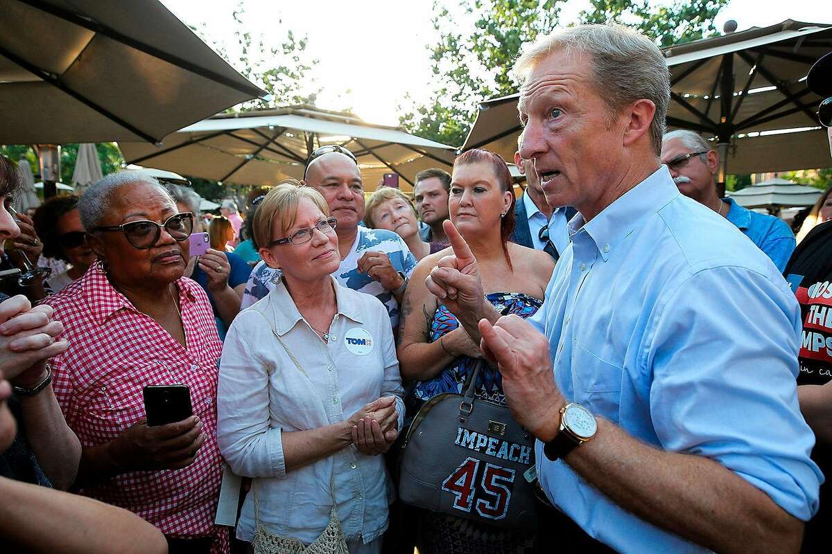 Tom Steyer, a candidate in the 2020 Democratic Party presidential primaries, speaks to supporters at Stone Brewing World Bistro & Gardens in Liberty Station on Tuesday, August 27, 2019 in San Diego, Calif. (Hayne Palmour IV/San Diego Union-Tribune/TNS)