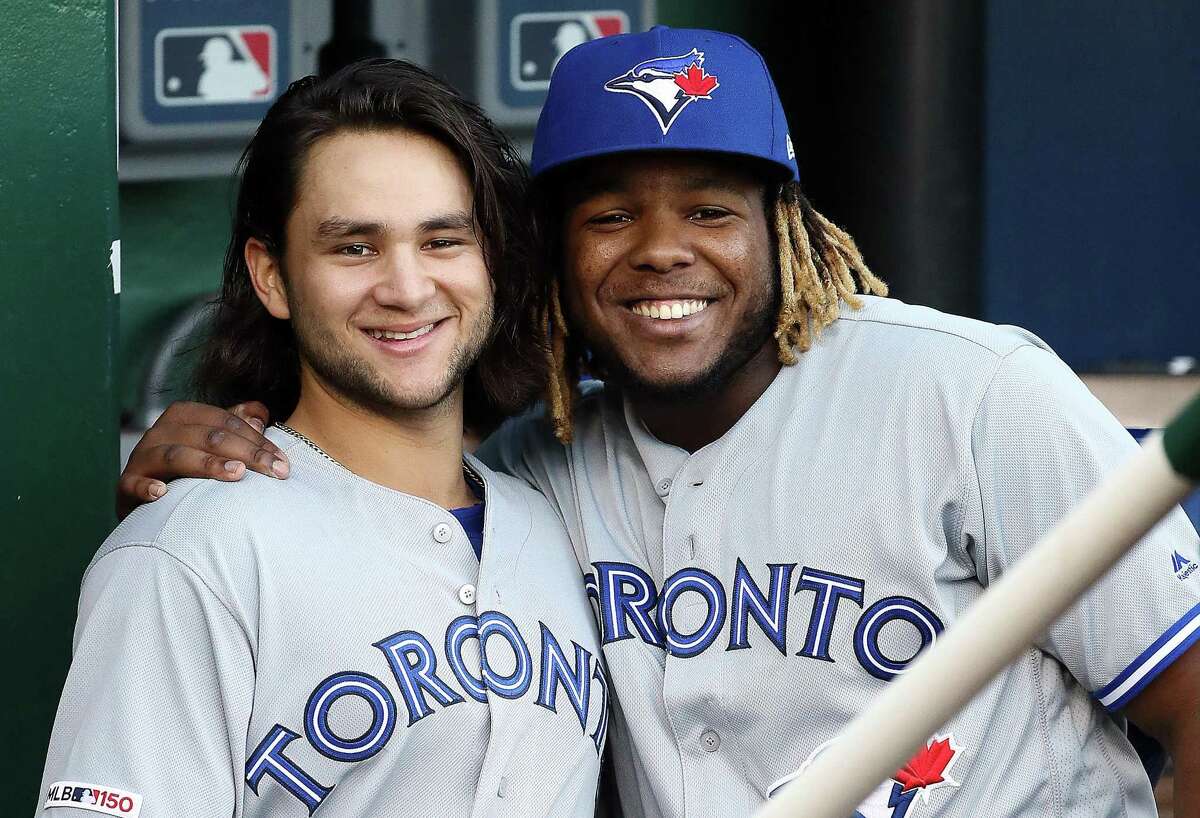 Although the Blue Jays have played only .400 ball this season, rookies Bo Bichette, left, and Vladimir Guerrero Jr. offer hope for the future.
