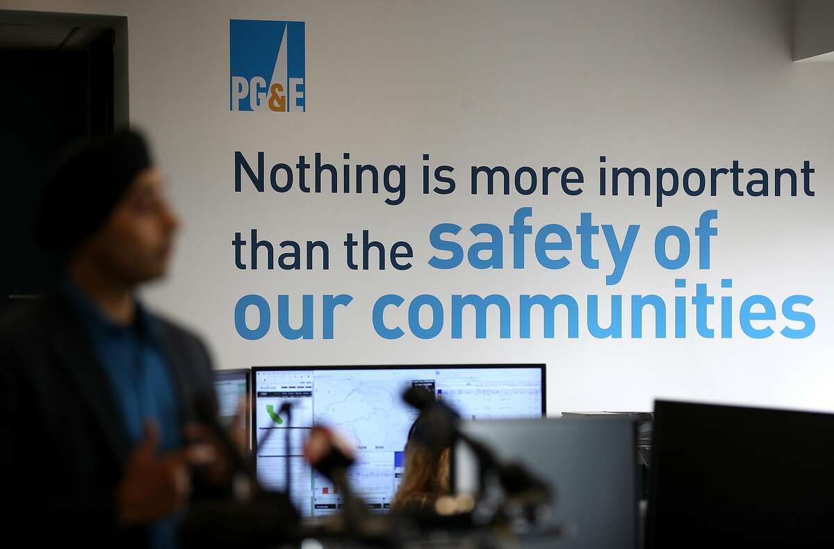 A message is displayed on a wall inside the Pacific Gas and Electric Wildfire Safety Operations Center in San Francisco, California.