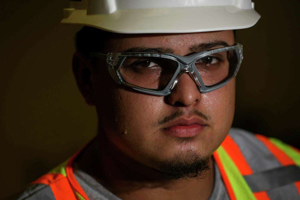 Pedro Briones said his job as a drywall journeyman has allowed him to prosper. "The pieces just fell in place," he said. Briones poses for a portrait in a training room at Marek on Thursday, Aug. 29, 2019, in Houston.