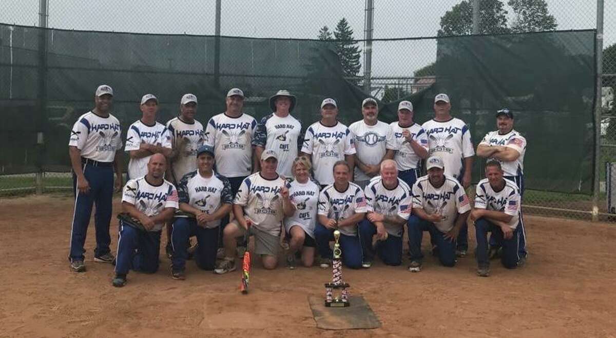 The Latella's/Hard Hat Café men's softball team won the Over 50 state championship. Team members (front row) are: Bruce Gianotti, Anthony Passaniti, Pete Latella, Pina Caterbone, Rich Mauri, Frankie Gargano, Mike Fanara and Kenny Dibble; (second row) Reggie Moore, Mike McBride, Keith Worthy, Steve Steransak, Keith Anderson, Mark Willey, Bob Dulin, Tom Hodges, Bubba Rudolph and Jim Caterbone.