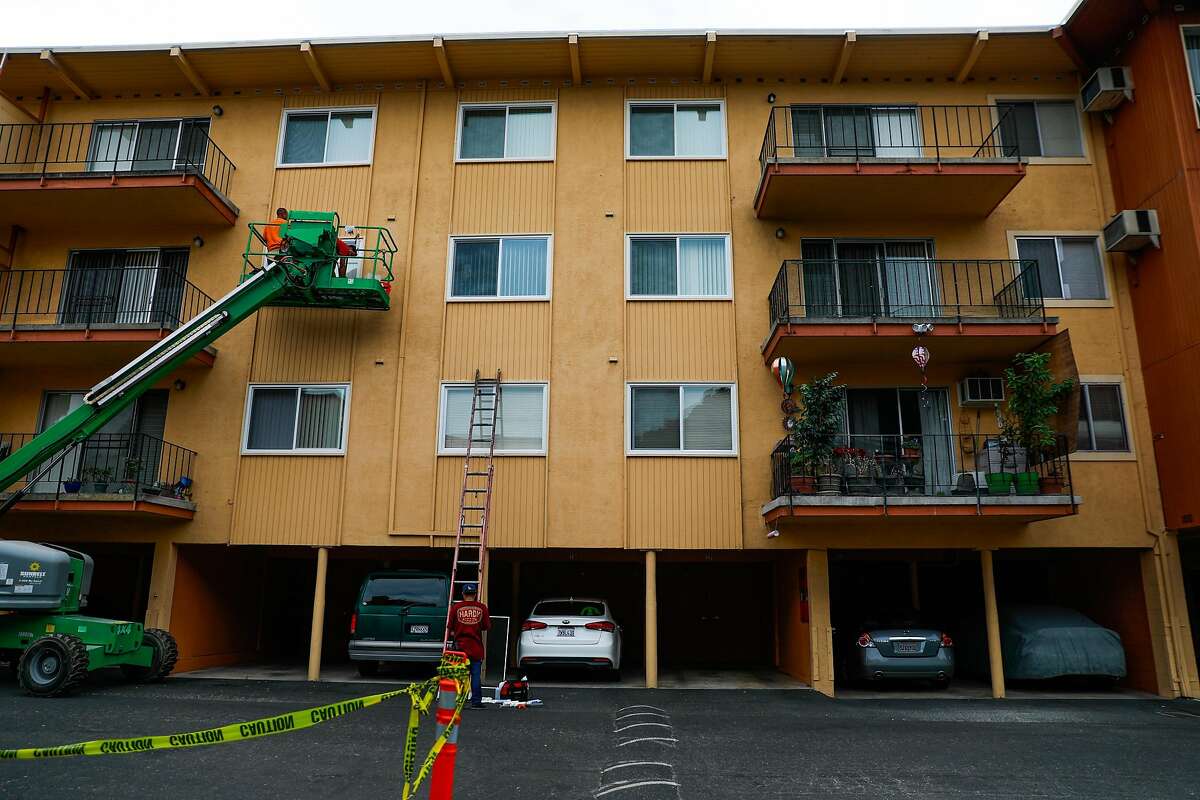 Linda Owens' apartment complex called Leisure Terrace is seen in Hayward, California, on Tuesday, Aug. 20, 2019. Linda and others are facing a massive rent increase after her apartment complex was bought out by a real estate developer that is converting it into affordable housing.
