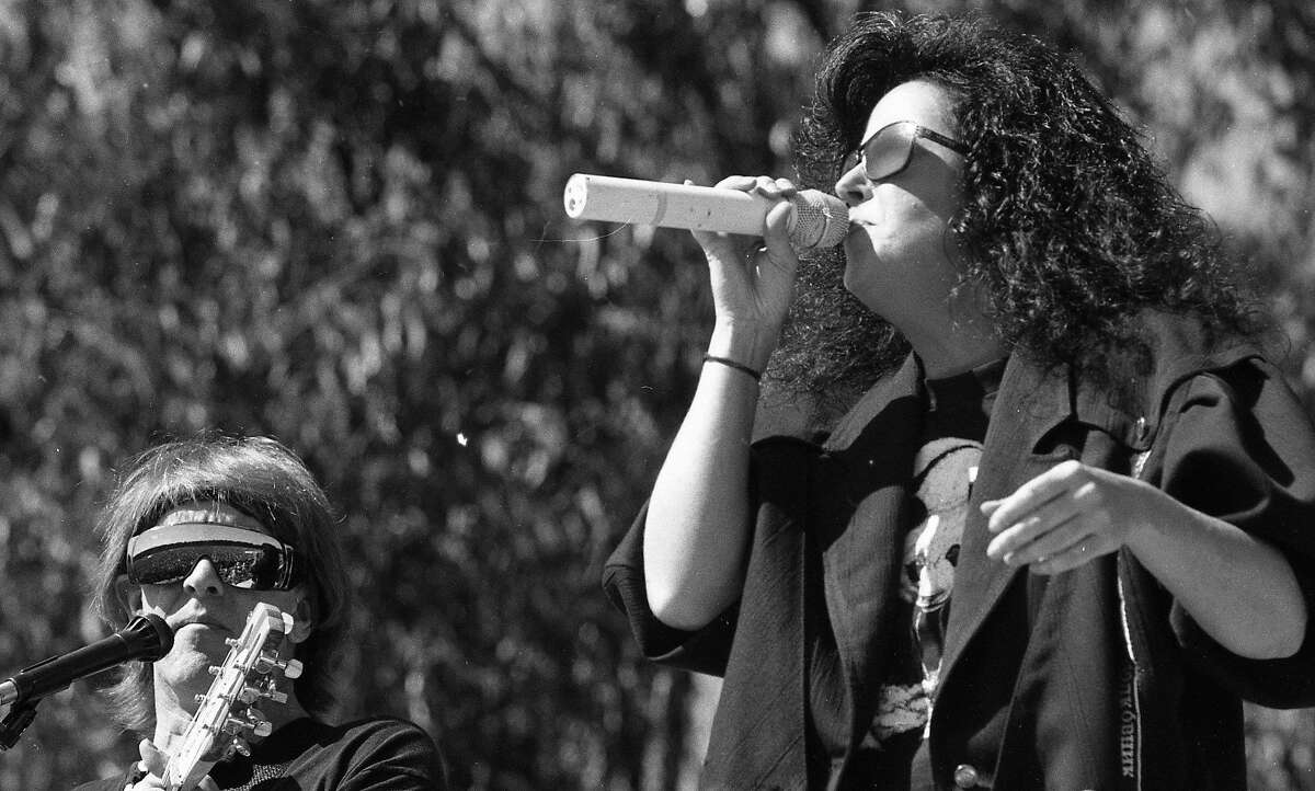 The popular San Francisco band Jefferson Airplane, sings at a union of reunion shows as wells a free concert at the Polo Grounds in Golden Gate Park, September 30, 1989