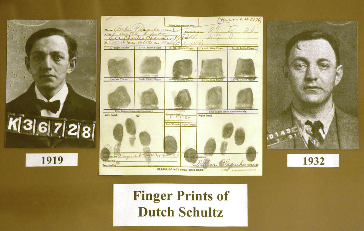 Times Union Staff Photo by Skip Dickstein - The mug shot and fingerprints of career criminal Dutch Schultz held on file at the DCJS Finger Print section in Albany New York October 6, 2003.