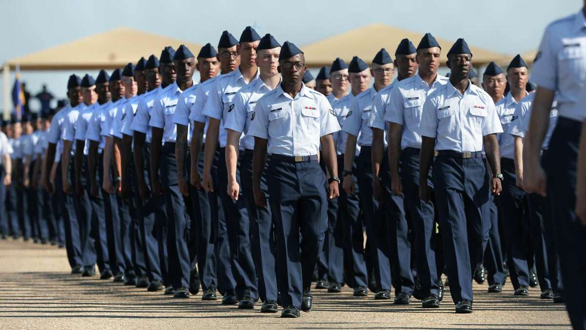 More than 800 trainees paraded during the Air Force Basic Military Training Graduation held at Joint Base San Antonio-Lackland in this 2019 file photo. Recent data show that the Air Force set a record for suicides last year.