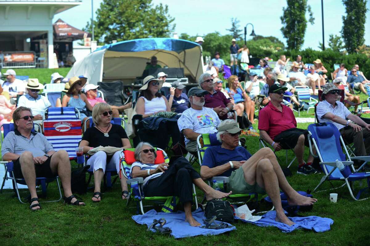 The main stage audience enjoys an afternoon of music during the Blues & Views Festival Saturday, August 31, 2019, at the Levitt Pavillion in Westport, Conn. A Fairfield County tradition since 2008, the festival continues Sunday and features a variety of established bands and soon-to-be-famous acts.
