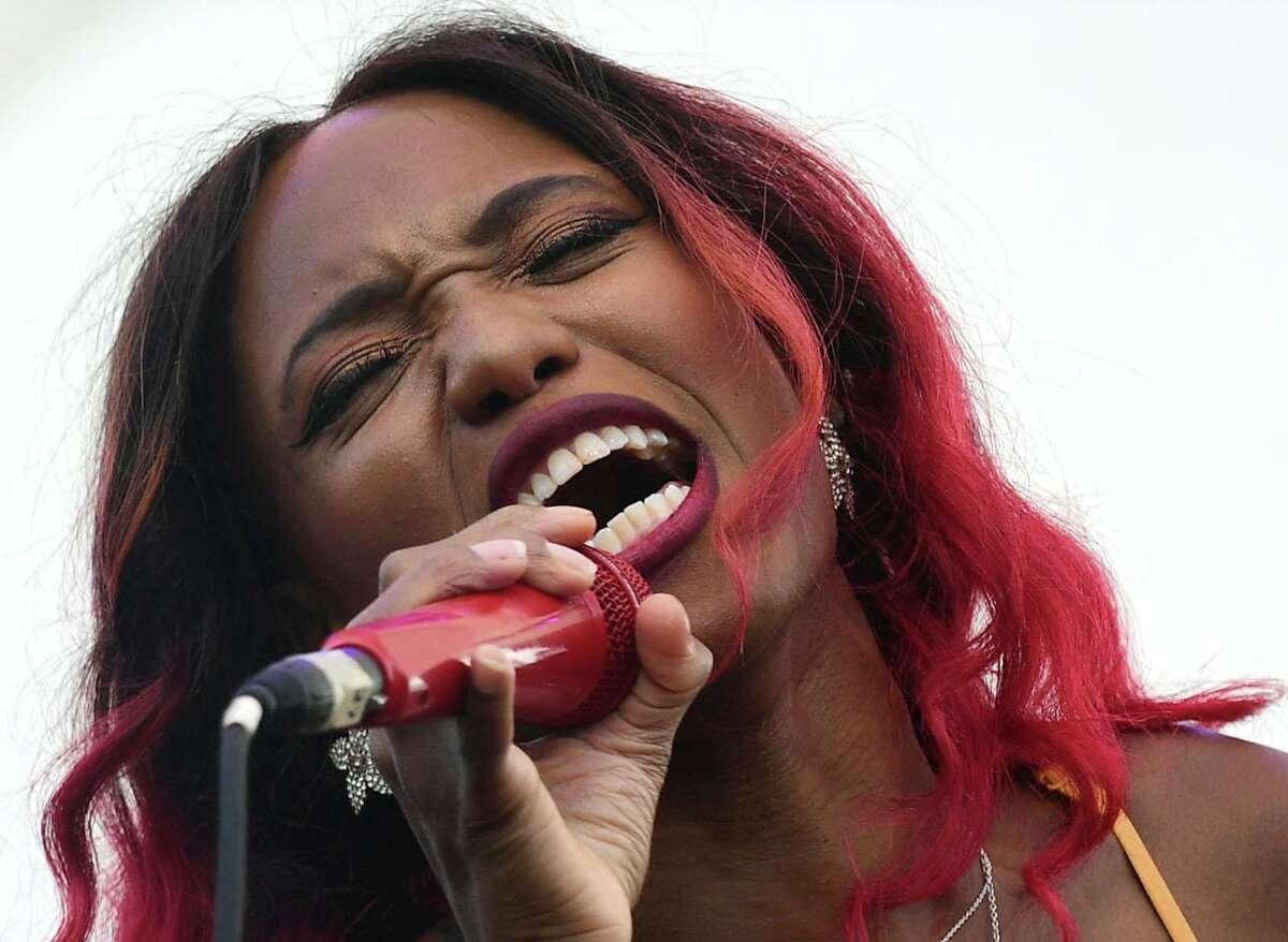 Alexa Fields of Greenwich plays on the inflatable attactions during the 12th annual Blues & Views Festival Saturday, August 31, 2019, at the Levitt Pavillion in Westport, Conn. A Fairfield County tradition since 2008, the festival continues Sunday and features a variety of established bands and soon-to-be-famous acts.