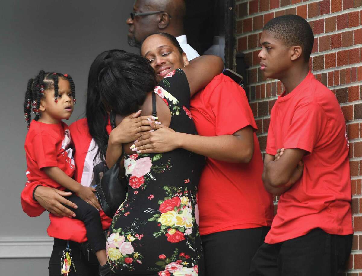 Friends and family of Ky-Mani Antoine-Pollack attend his funeral service at Bethel AME Church in Stamford, Conn. Sunday, Sept. 1, 2019. Antoine-Pollack, a 19-year-old Stamford High School graduate, died in a car accident on Canal Street in the early morning hours of Aug. 26. The car crash also killed 18-year-old Nishawn Tolliver and sent four others to the hospital.