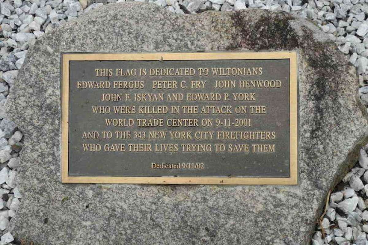 The memorial at Wilton Fire Department headquarters honors Wilton residents who died in the attacks of Sept. 11, 2001, and the firefighters who perished trying to save them. This year's remembrance will not take place due to the pandemic.
