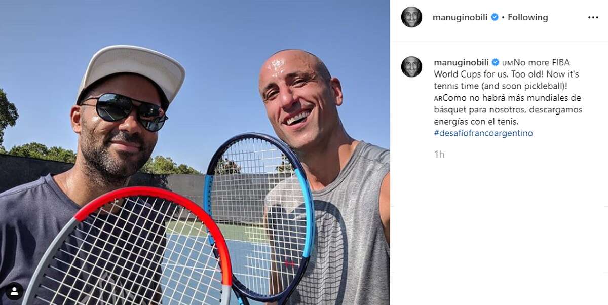 "No more FIBA World Cups for us. Too old! Now it's tennis time (and soon pickleball)!," retired Spur Manu Ginobili captioned this Instagram post.