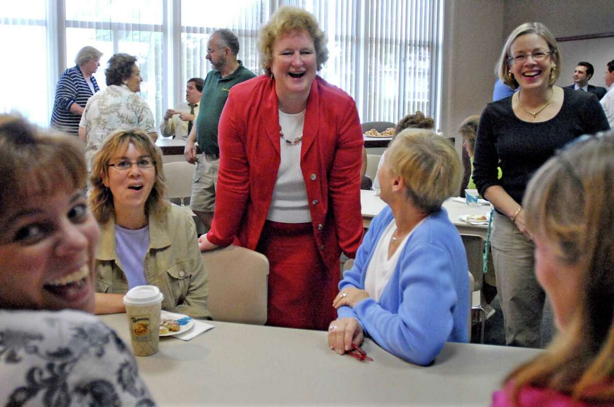 Fran Rabinowitz (in red), the executive director for Connecticut Association of Public School Superintendents.