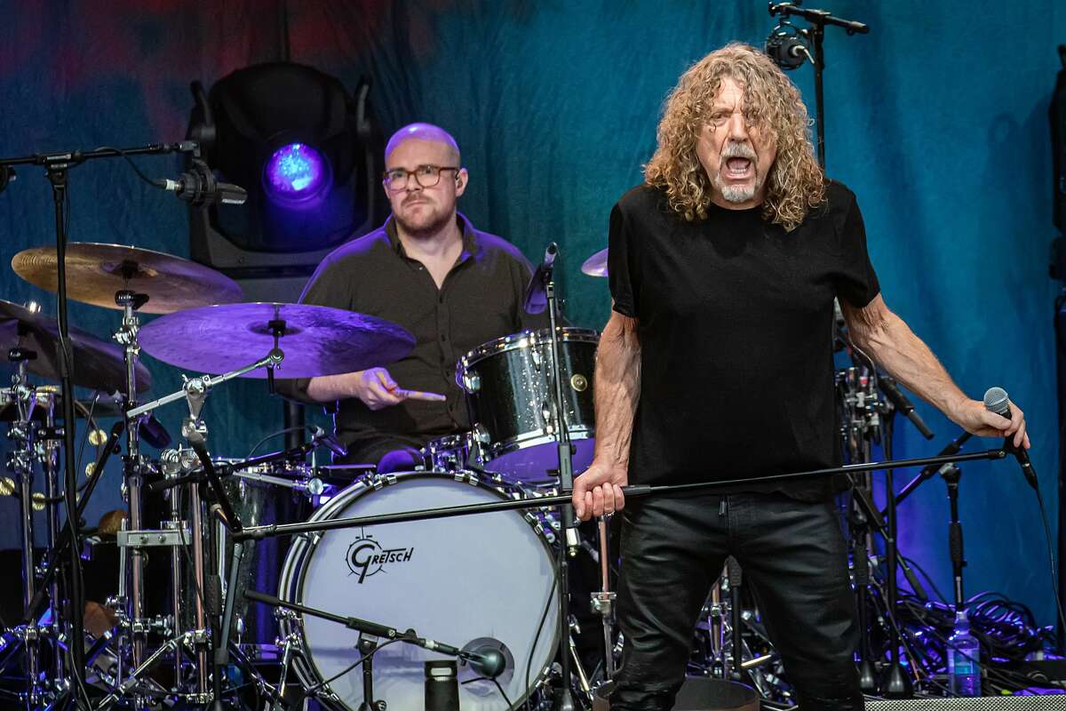 HALDEN, NORWAY - JULY 02: Dave SMith (L) and Robert Plant from The Sensational Space Shifters on stage at Fredriksten Festning on July 2, 2019 in Halden, Norway. (Photo by Per Ole Hagen/Redferns)