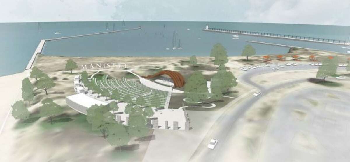Salt City Rock and Blues is working with the City of Manistee to have a feasibility study done for a proposed amphitheater (rendering pictured) to be built at First Street Beach. (Courtesy photo)