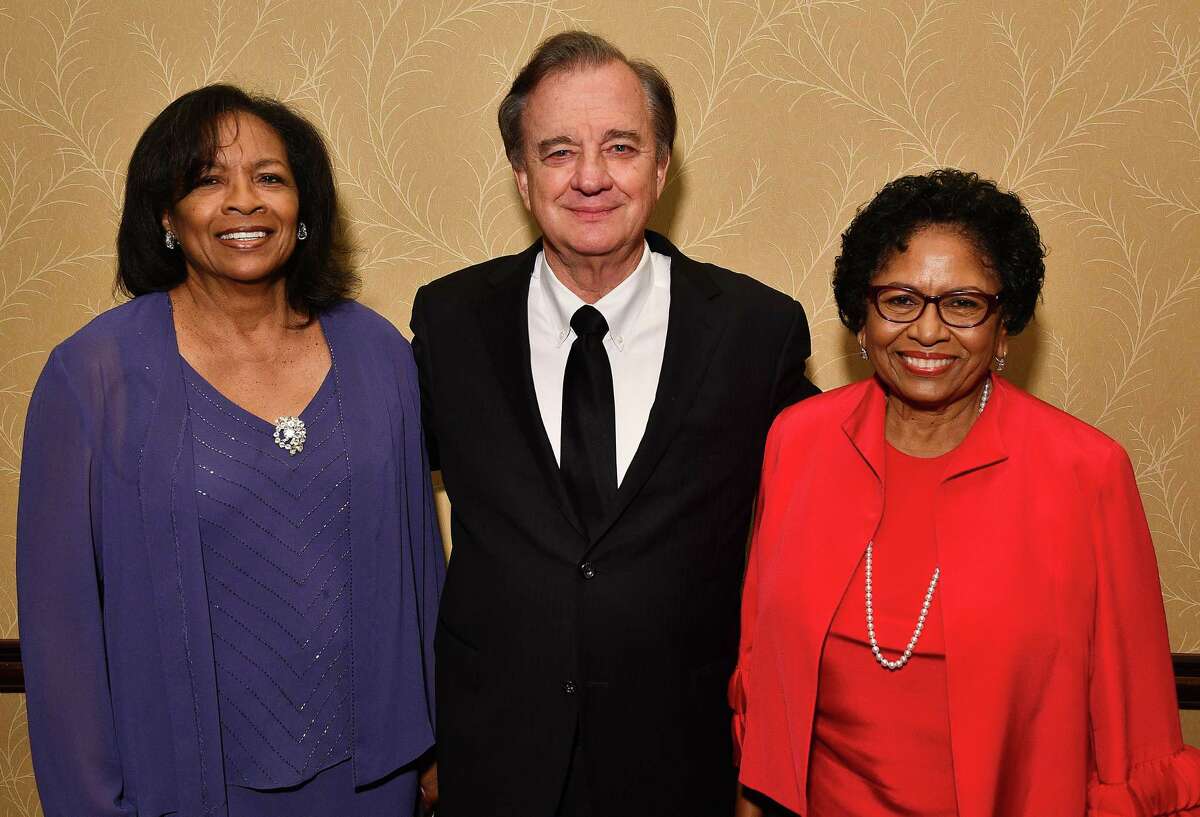 From left; Chair Dr. Donetta Goodall, Chancellor John Sharp and president Ruth Simmons at the Third-Annual Prairie View A&M Fundraising Gala at the Hilton Americas Hotel Friday Aug. 30,2019.(Dave Rossman Photo)